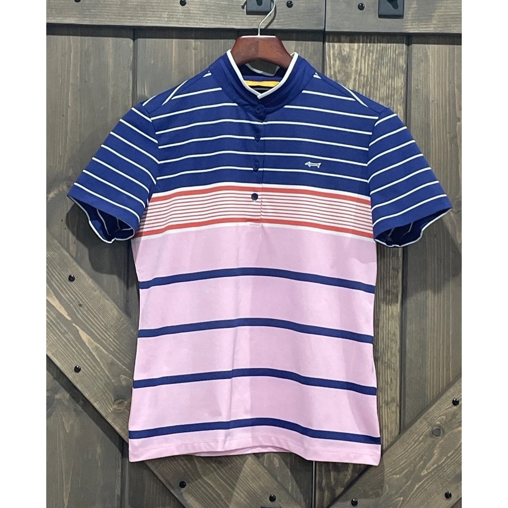 Louis‎ Castel Women's Golf Shirts Pink Blue Striped Short Sleeve Women's 100, L